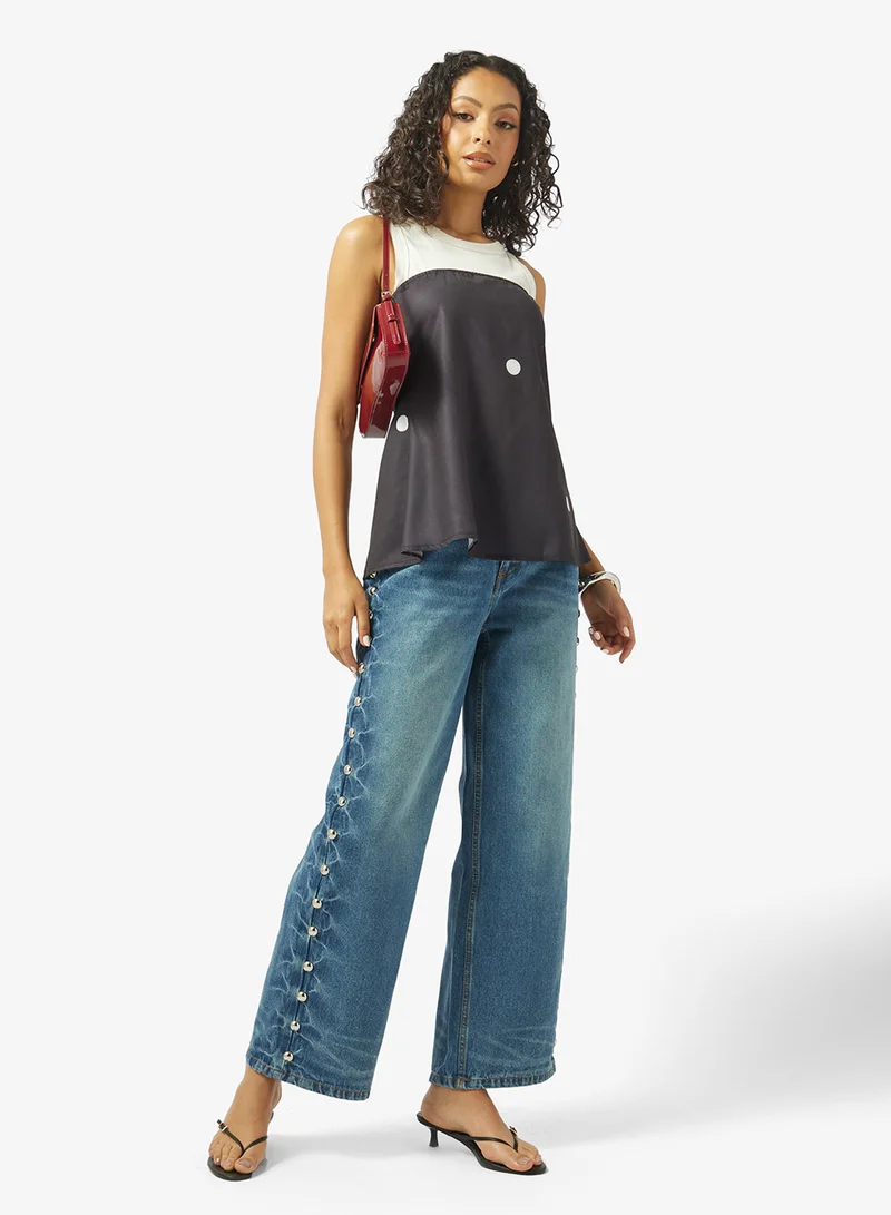 Ginger Mid Rise Straight Fit Jeans with Metal Rivet Detail